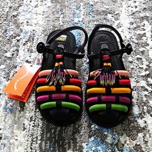 Farm Rio black beaded rainbow tube strap sandal size US 9 NWT